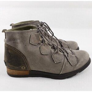 Sorel Major Carly Lace Up Boot Womens 8.5 Beige Canvas Ankle Military Combat